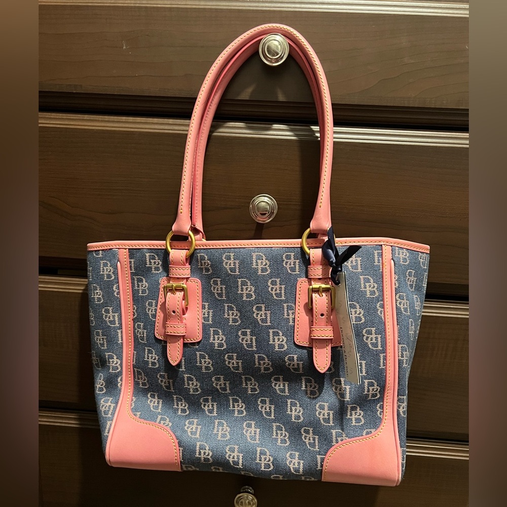 Dooney & Bourke Pink & Denim Blue Y2K Monogram Tote
